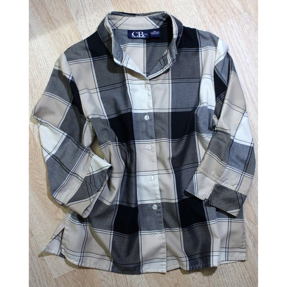 Classic New Plaid 3/4 Sleeve Button Down Blouse